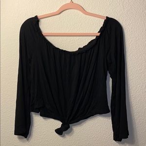 Black front-tie blouse
